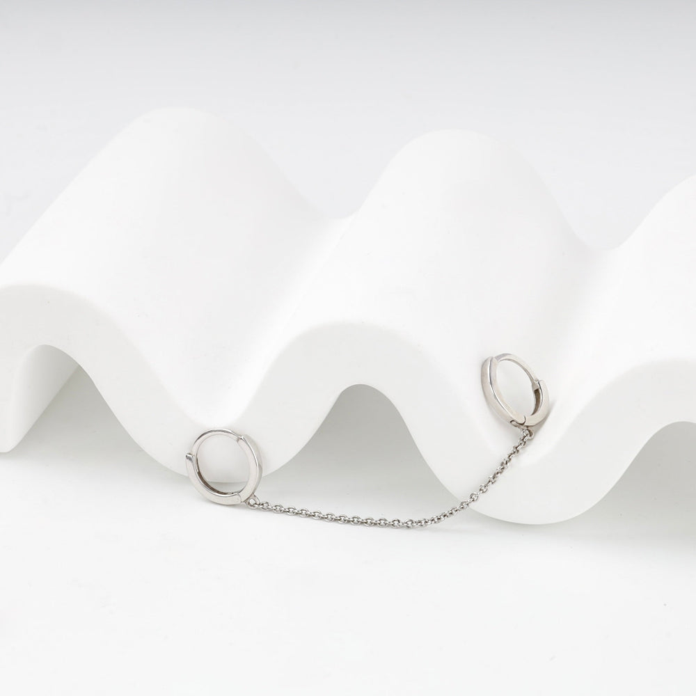 Silver 925 Double Huggie Hoop Chain Earring | Ukrainian Jewelry