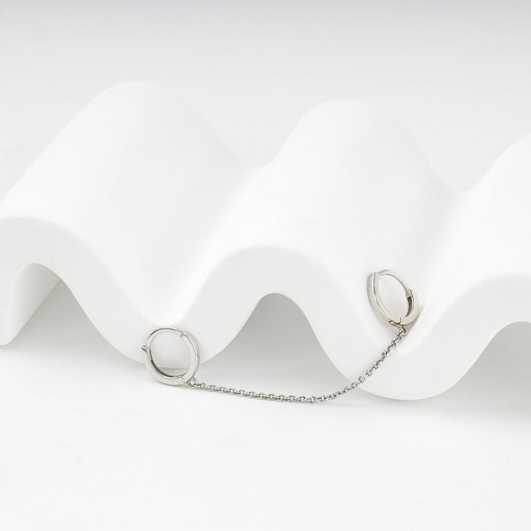 Silver 925 Double Huggie Hoop Chain Earring | Ukrainian Jewelry