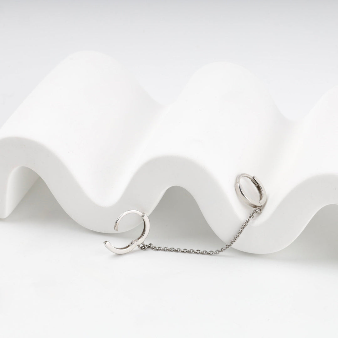 Silver 925 Double Huggie Hoop Chain Earring | Ukrainian Jewelry