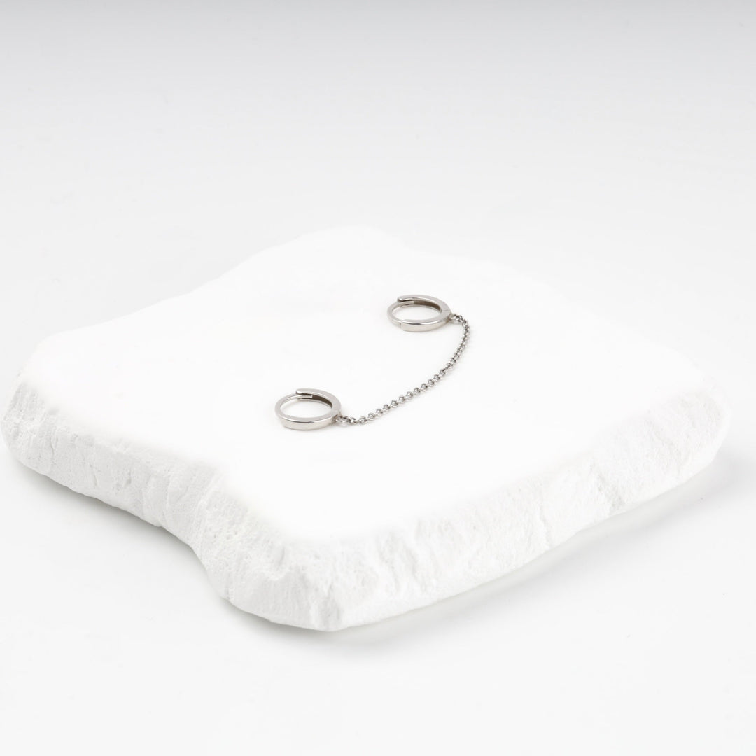 Silver 925 Double Huggie Hoop Chain Earring | Ukrainian Jewelry