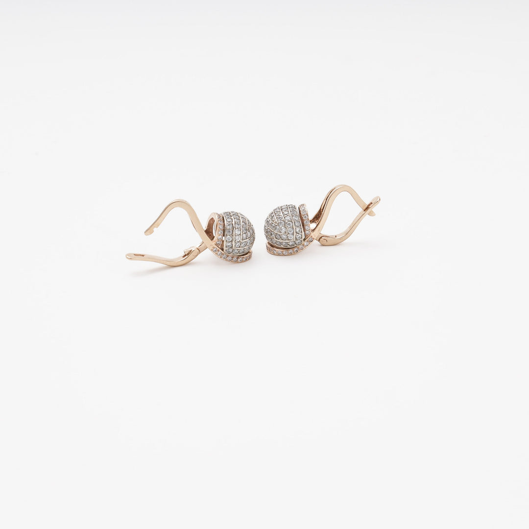 Rose Gold 585 (14K) Drop Earrings with CZ Ball Pendant | Ukrainian Jewelry