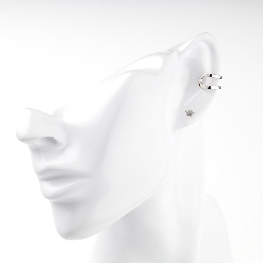 Silver 925 double band ear cuff shown on a white mannequin ear