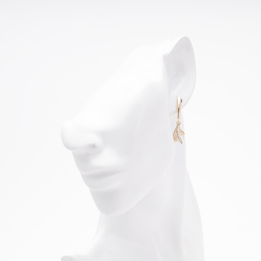 Rose Gold 585 (14K) Drop Earrings with Pearl and CZ | Ukrainian Jewelry