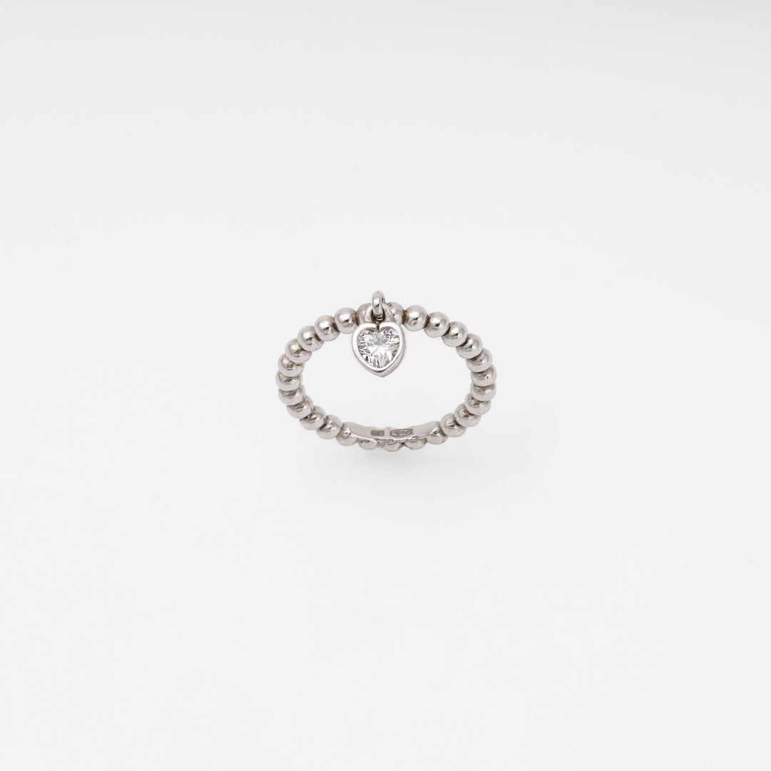 Silver 925 Beaded Ring with Heart CZ Charm | Ukrainian Jewelry