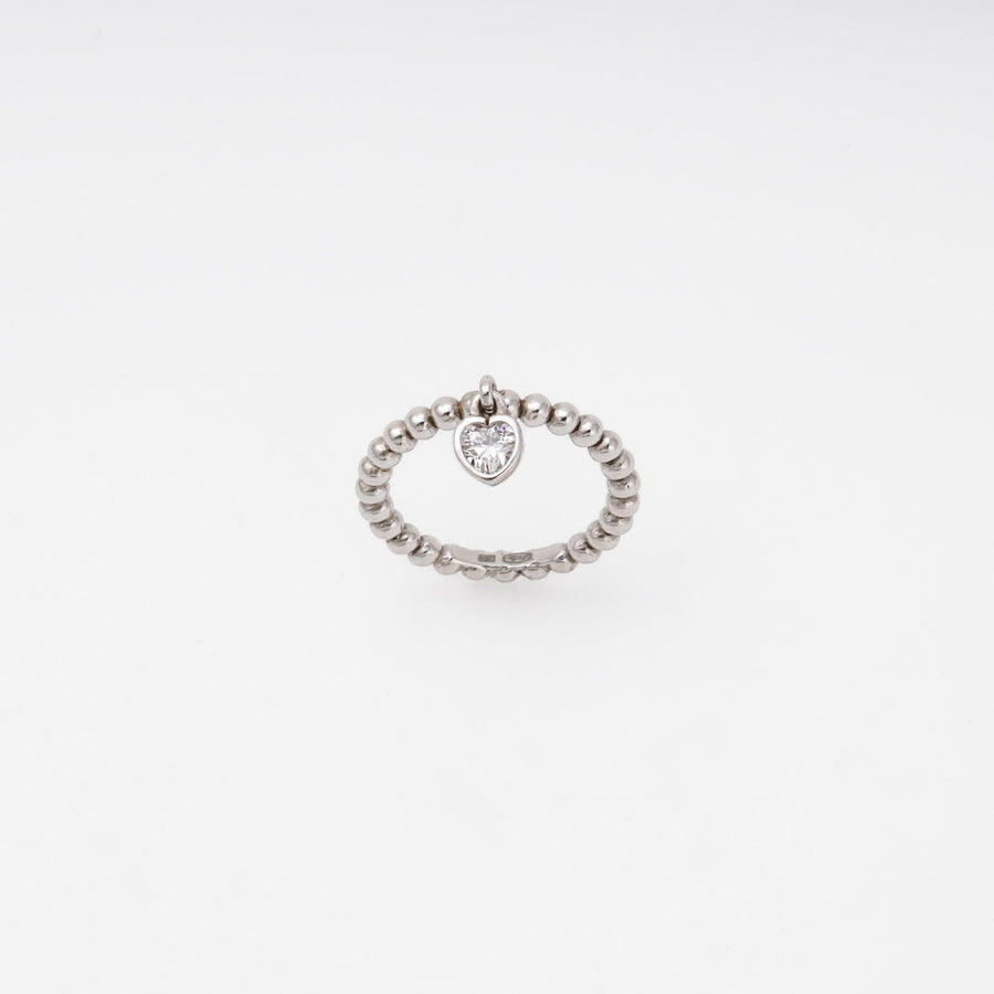 Silver 925 Beaded Ring with Heart CZ Charm | Ukrainian Jewelry