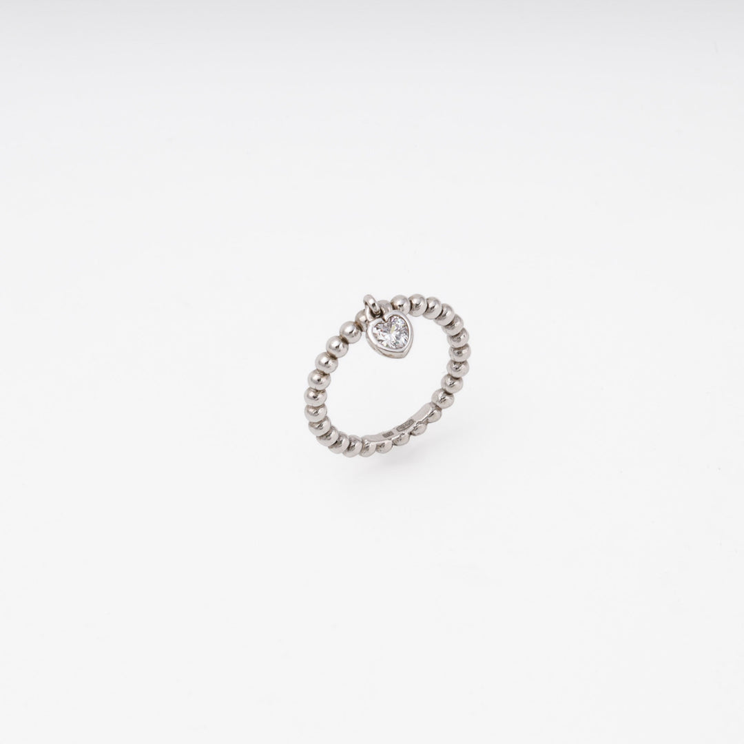 Silver 925 Beaded Ring with Heart CZ Charm | Ukrainian Jewelry