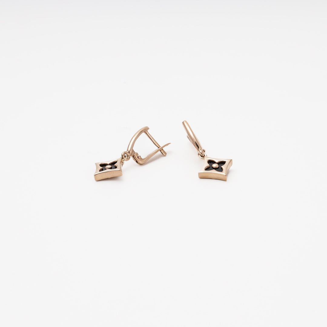 Rose Gold 585 Drop Earrings with Onyx Star | Ukrainian Jewelry