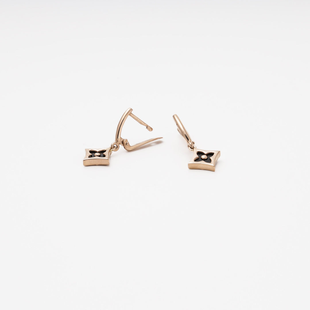 Rose Gold 585 Drop Earrings with Onyx Star | Ukrainian Jewelry