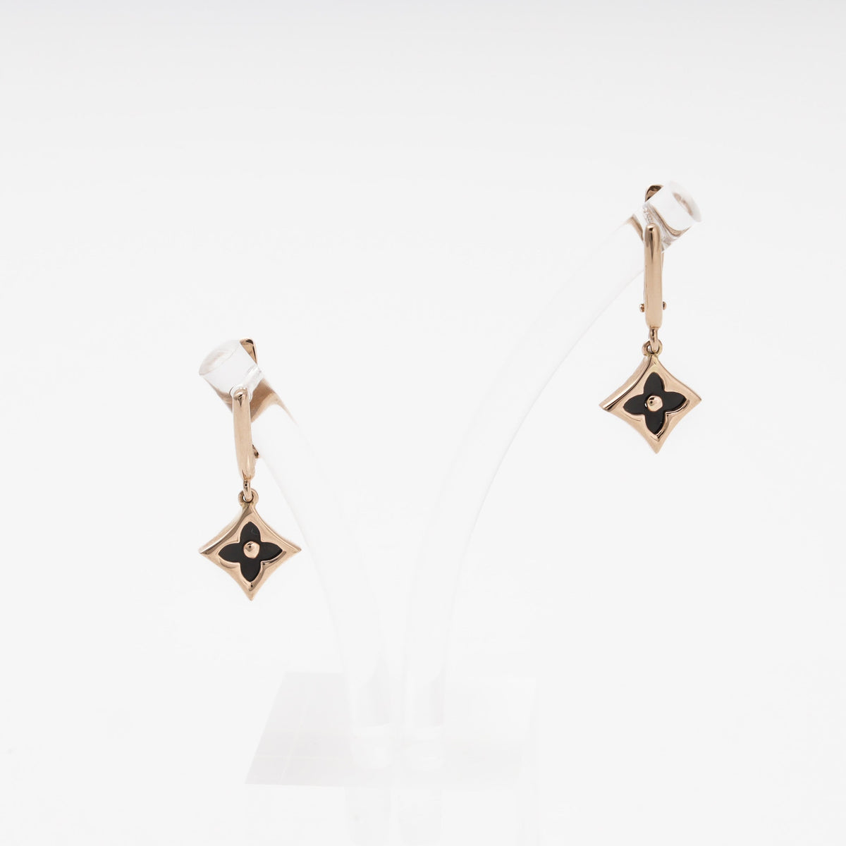 Rose Gold 585 Drop Earrings with Onyx Star | Ukrainian Jewelry