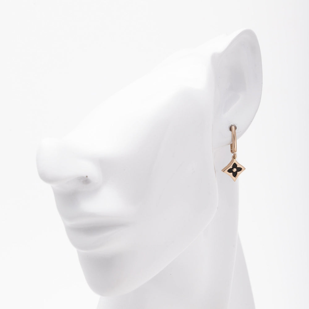 Rose Gold 585 Drop Earrings with Onyx Star | Ukrainian Jewelry