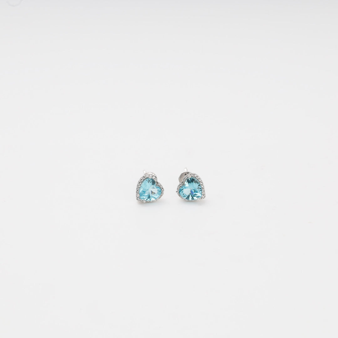 Silver 925 Blue CZ Heart Stud Earrings with Halo | Ukrainian Jewelry