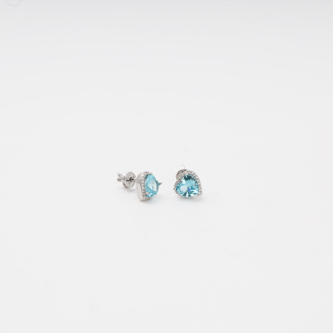 Silver 925 Blue CZ Heart Stud Earrings with Halo | Ukrainian Jewelry