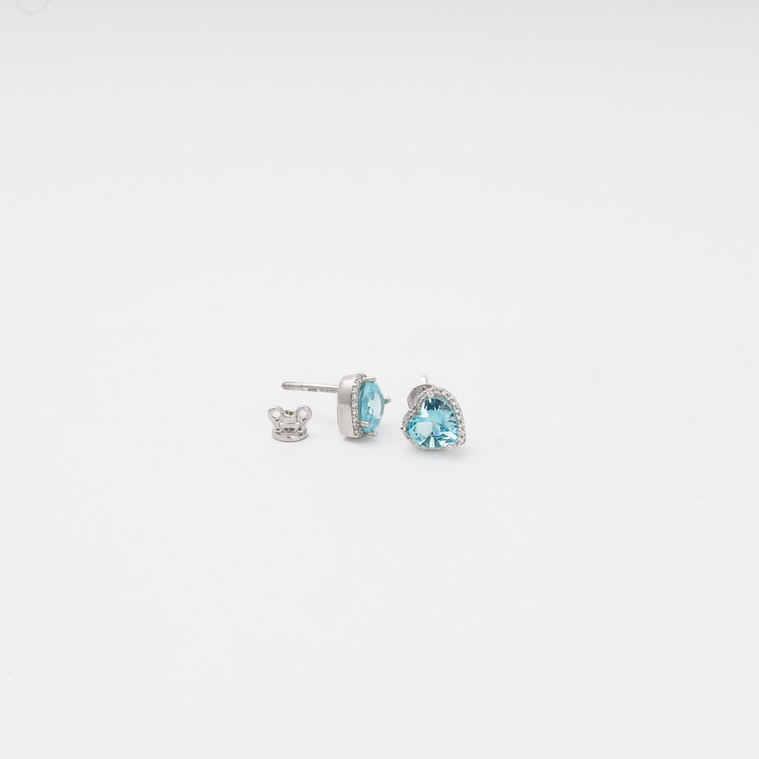 Silver 925 Blue CZ Heart Stud Earrings with Halo | Ukrainian Jewelry