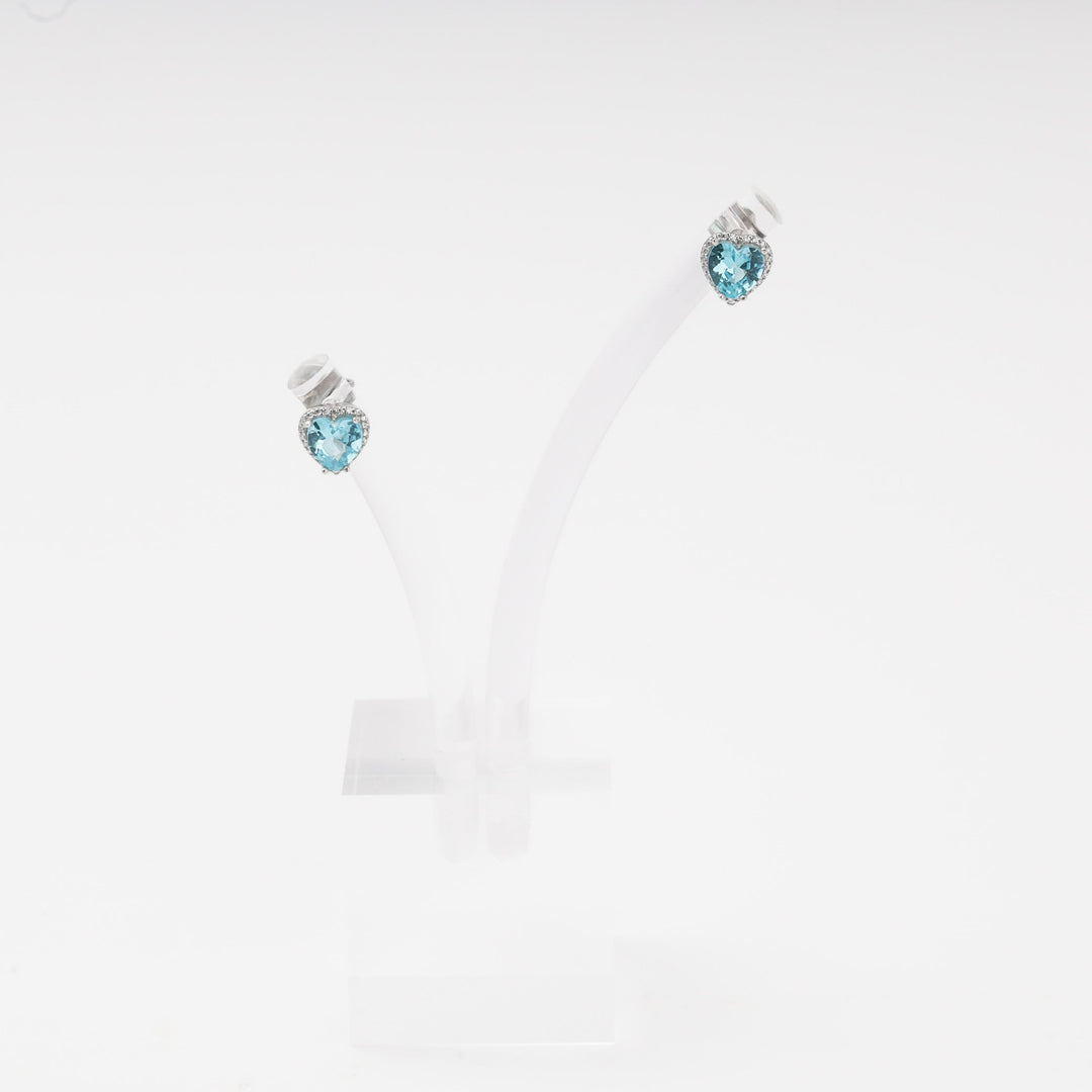 Silver 925 Blue CZ Heart Stud Earrings with Halo | Ukrainian Jewelry
