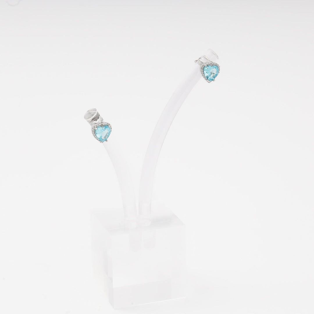 Silver 925 Blue CZ Heart Stud Earrings with Halo | Ukrainian Jewelry