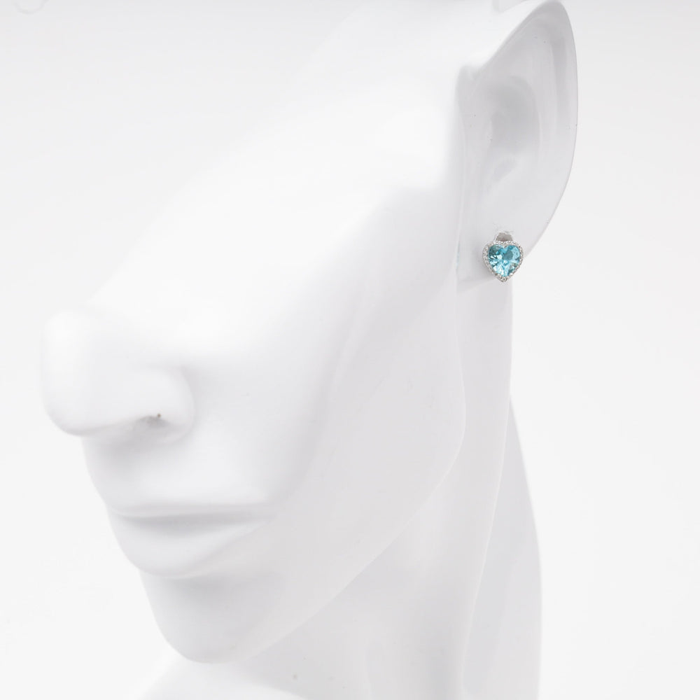 Silver 925 Blue CZ Heart Stud Earrings with Halo | Ukrainian Jewelry