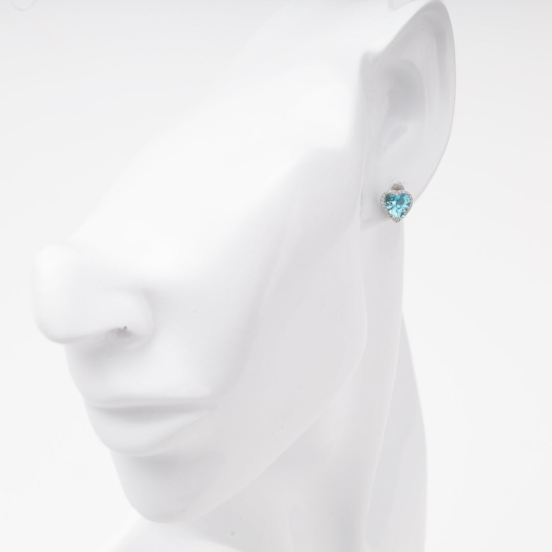 Silver 925 Blue CZ Heart Stud Earrings with Halo | Ukrainian Jewelry
