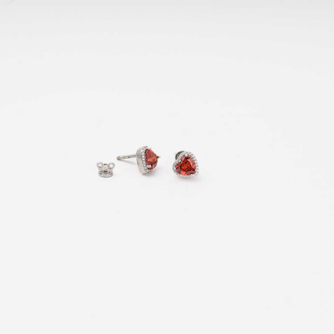 Silver 925 Heart Stud Earrings with Red Cubic Zirconia | Ukrainian Jewelry