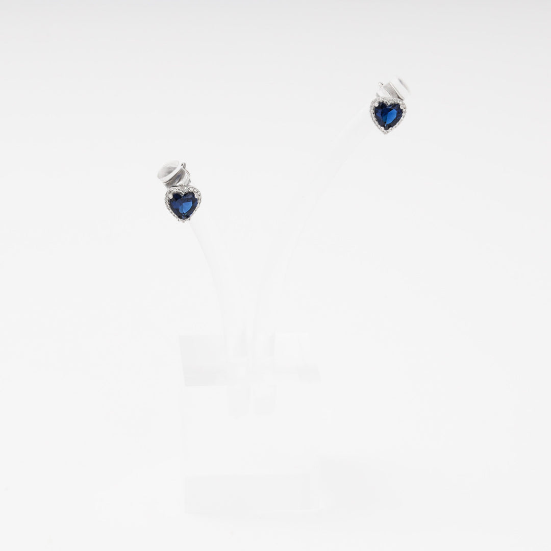Silver 925 Heart Stud Earrings with Blue and White Cubic Zirconia | Ukrainian Jewelry