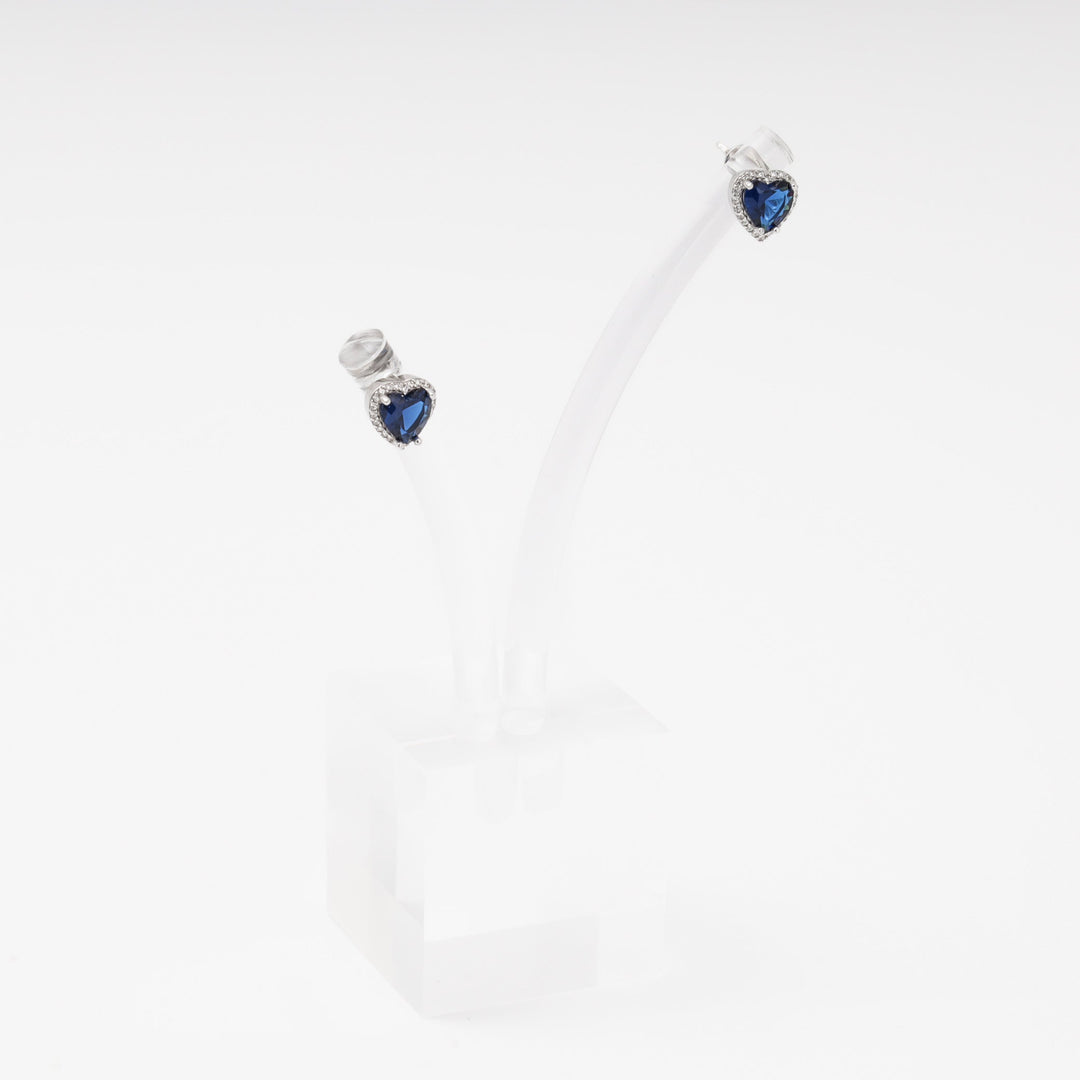 Silver 925 Heart Stud Earrings with Blue and White Cubic Zirconia | Ukrainian Jewelry
