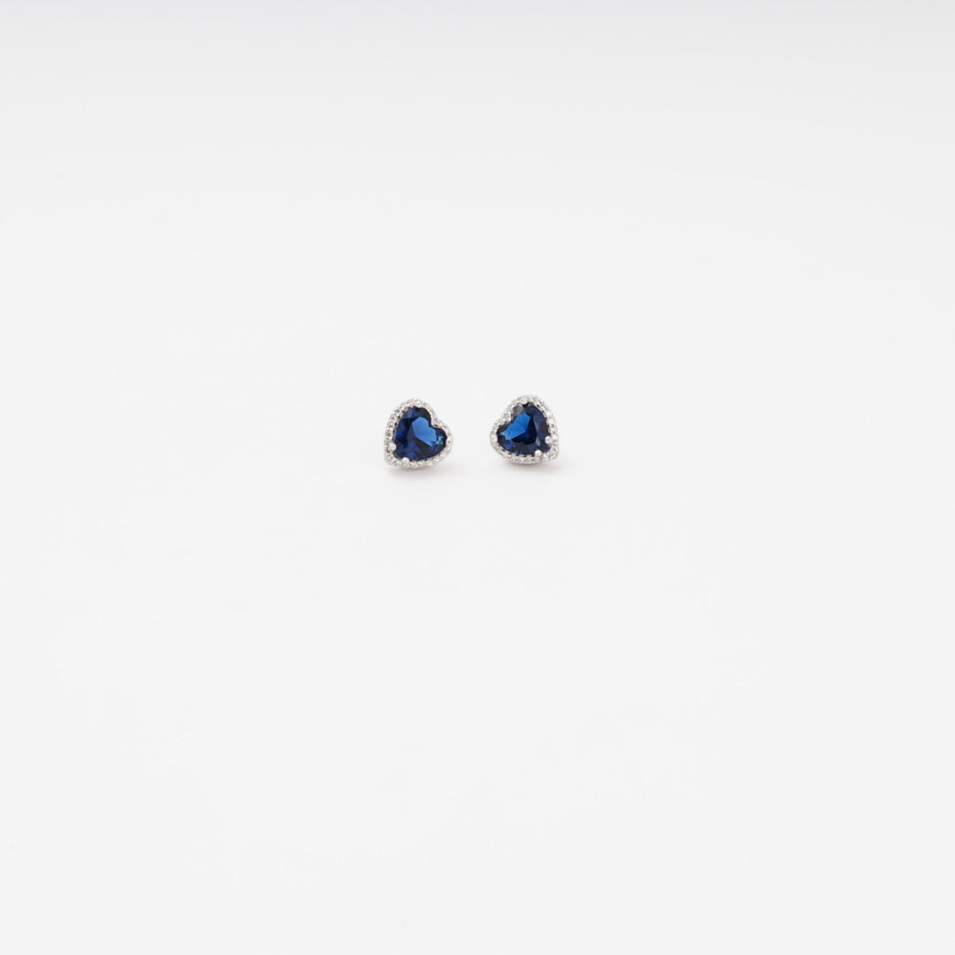 Silver 925 Heart Stud Earrings with Blue and White Cubic Zirconia | Ukrainian Jewelry
