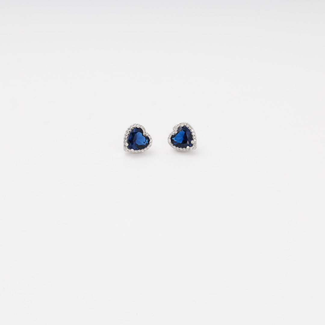 Silver 925 Heart Stud Earrings with Blue and White Cubic Zirconia | Ukrainian Jewelry