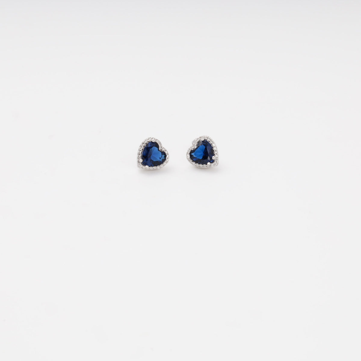 Silver 925 Heart Stud Earrings with Blue and White Cubic Zirconia | Ukrainian Jewelry