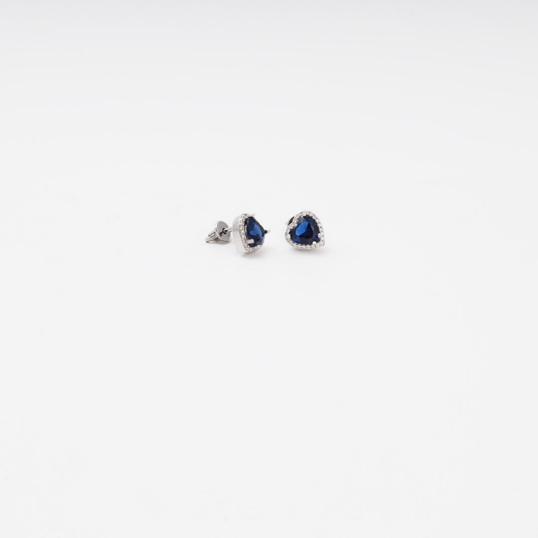 Silver 925 Heart Stud Earrings with Blue and White Cubic Zirconia | Ukrainian Jewelry