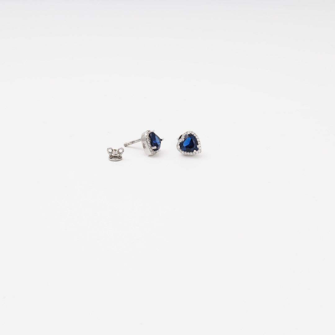 Silver 925 Heart Stud Earrings with Blue and White Cubic Zirconia | Ukrainian Jewelry