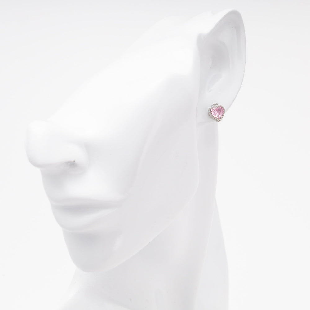 Silver 925 Heart Stud Earrings with Pink Cubic Zirconia | Ukrainian Jewelry