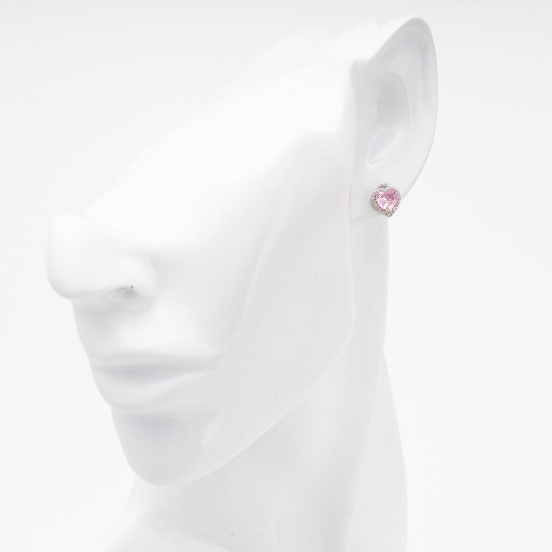Silver 925 Heart Stud Earrings with Pink Cubic Zirconia | Ukrainian Jewelry