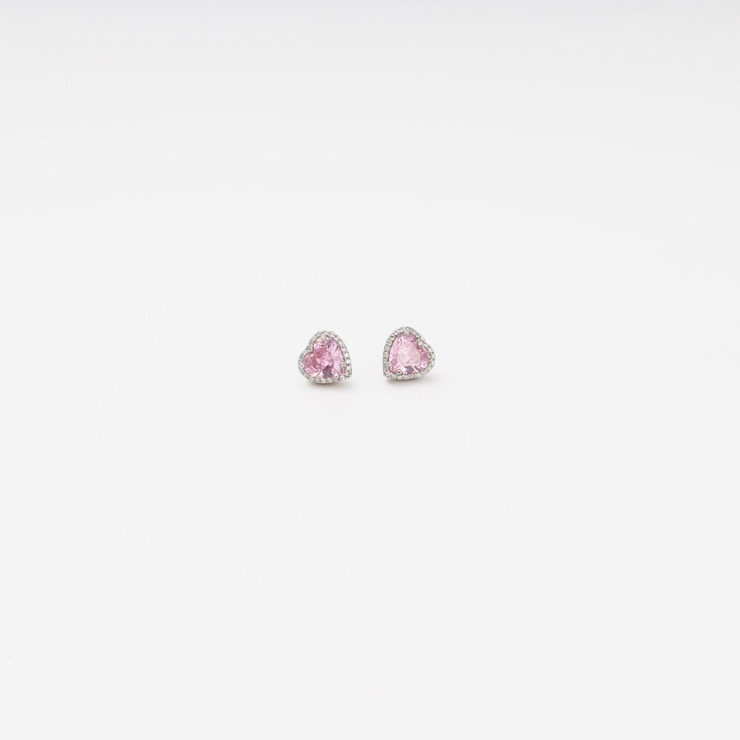 Silver 925 Heart Stud Earrings with Pink Cubic Zirconia | Ukrainian Jewelry