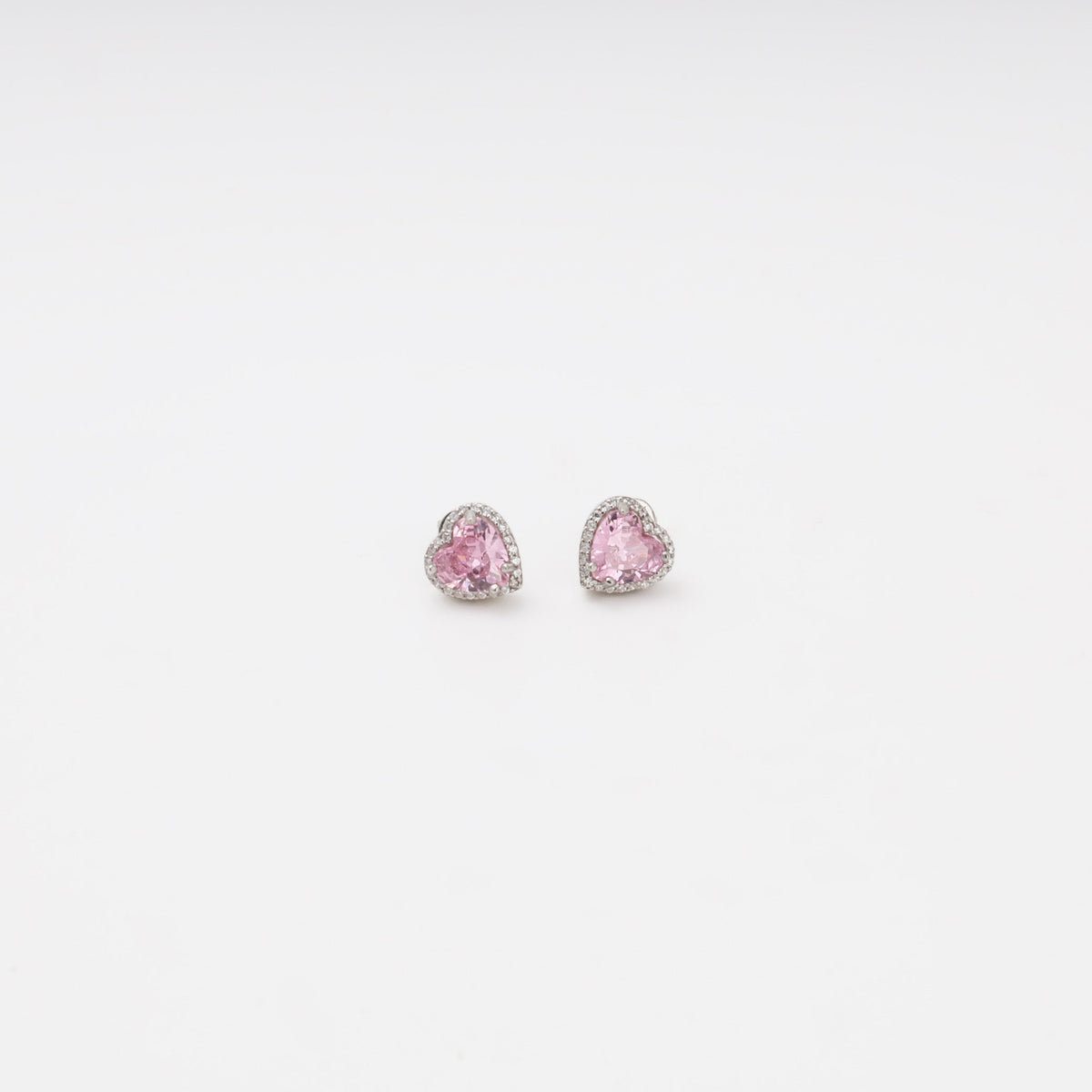Silver 925 Heart Stud Earrings with Pink Cubic Zirconia | Ukrainian Jewelry