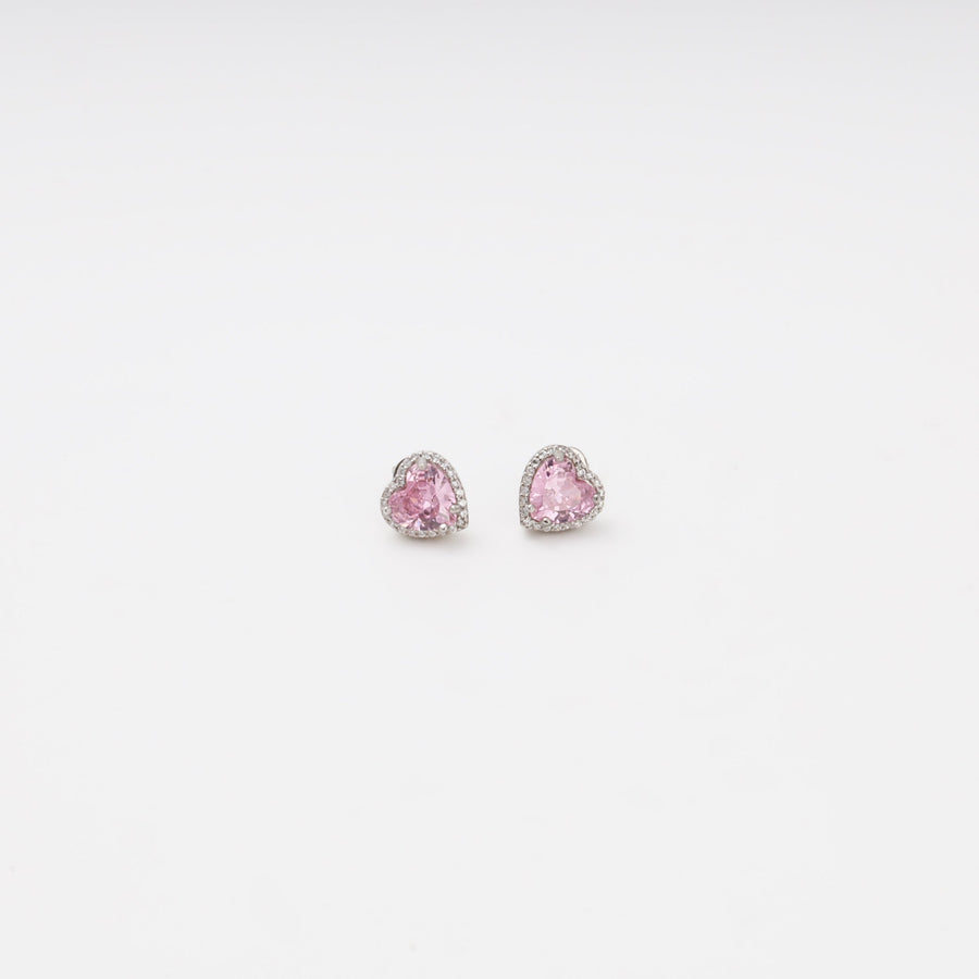Silver 925 Heart Stud Earrings with Pink Cubic Zirconia | Ukrainian Jewelry