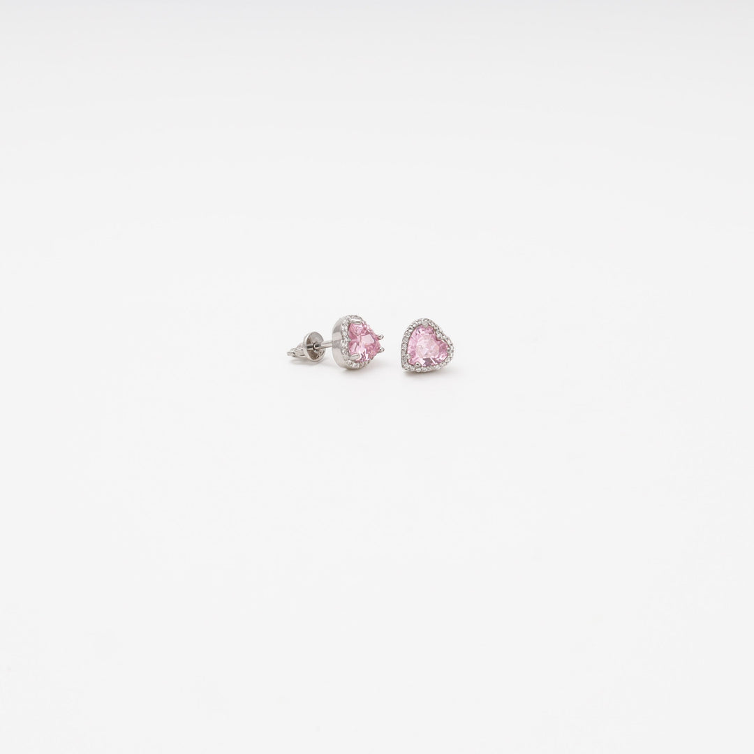 Silver 925 Heart Stud Earrings with Pink Cubic Zirconia | Ukrainian Jewelry