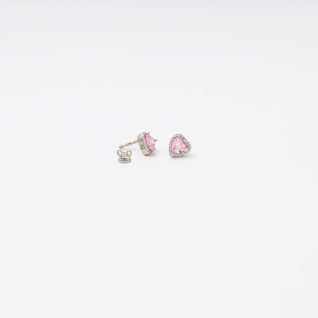 Silver 925 Heart Stud Earrings with Pink Cubic Zirconia | Ukrainian Jewelry