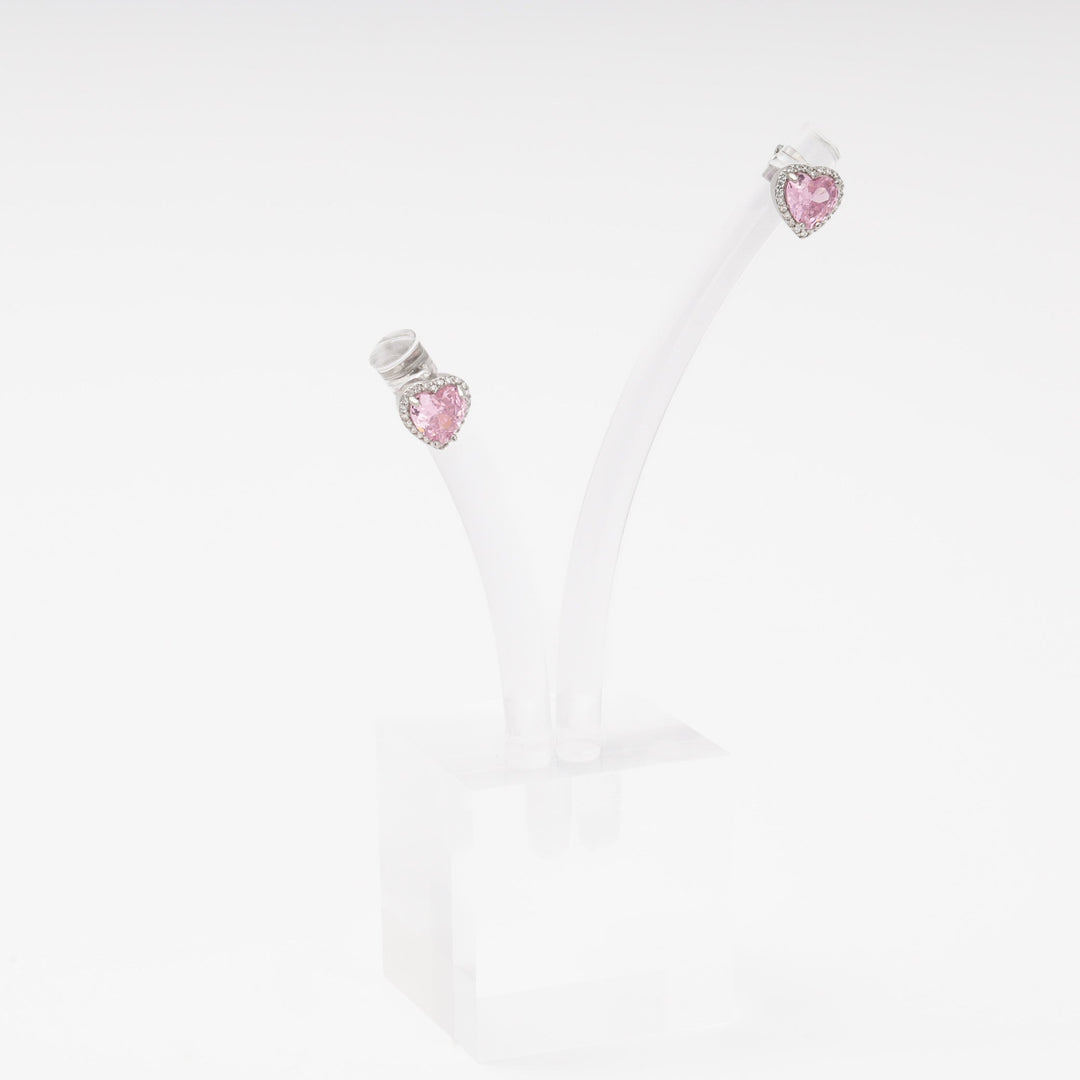 Silver 925 Heart Stud Earrings with Pink Cubic Zirconia | Ukrainian Jewelry