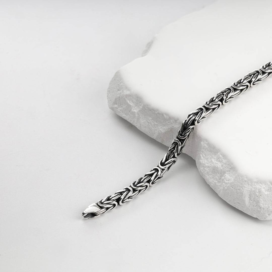 Byzantine chain bracelet in sterling silver, overhead view