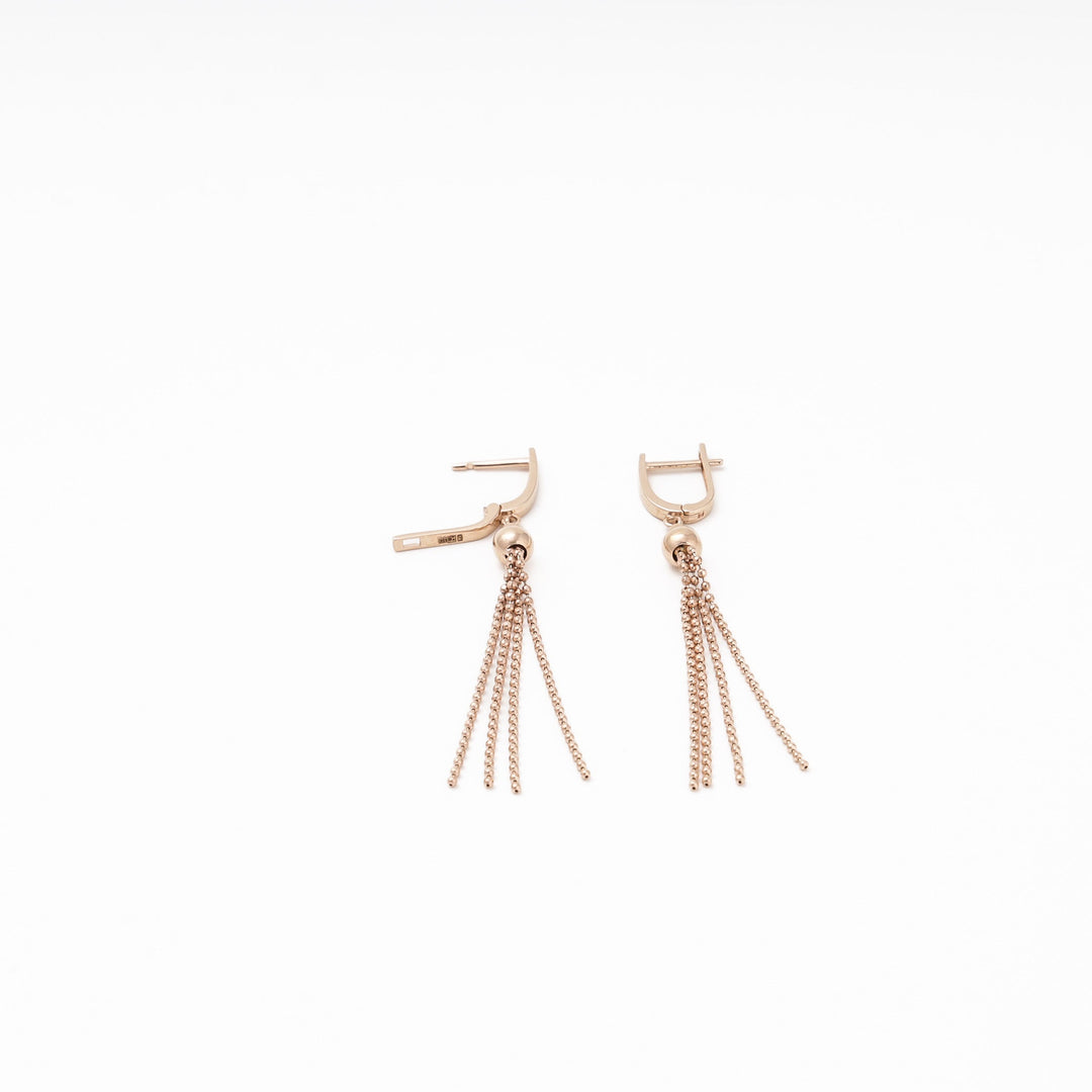 Rose gold 585 Tassel Drop Earrings with Ball Chain | Ukrainian Jewelry
