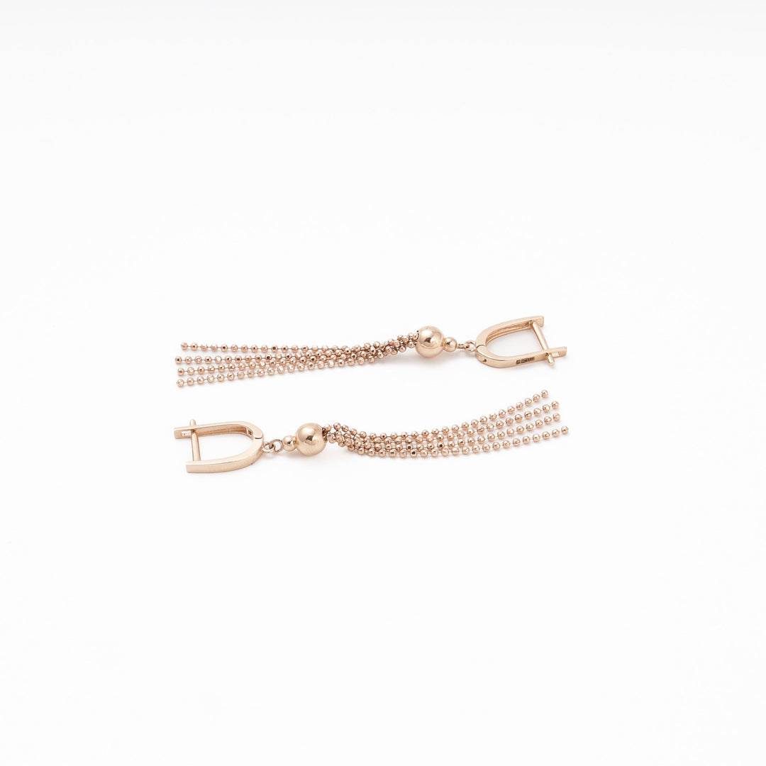Rose gold 585 Tassel Drop Earrings with Ball Chain | Ukrainian Jewelry