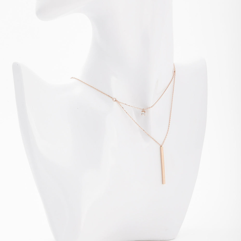 Rose Gold 14K (585) Layered Necklace with Bar Pendant and CZ | Ukrainian Jewelry
