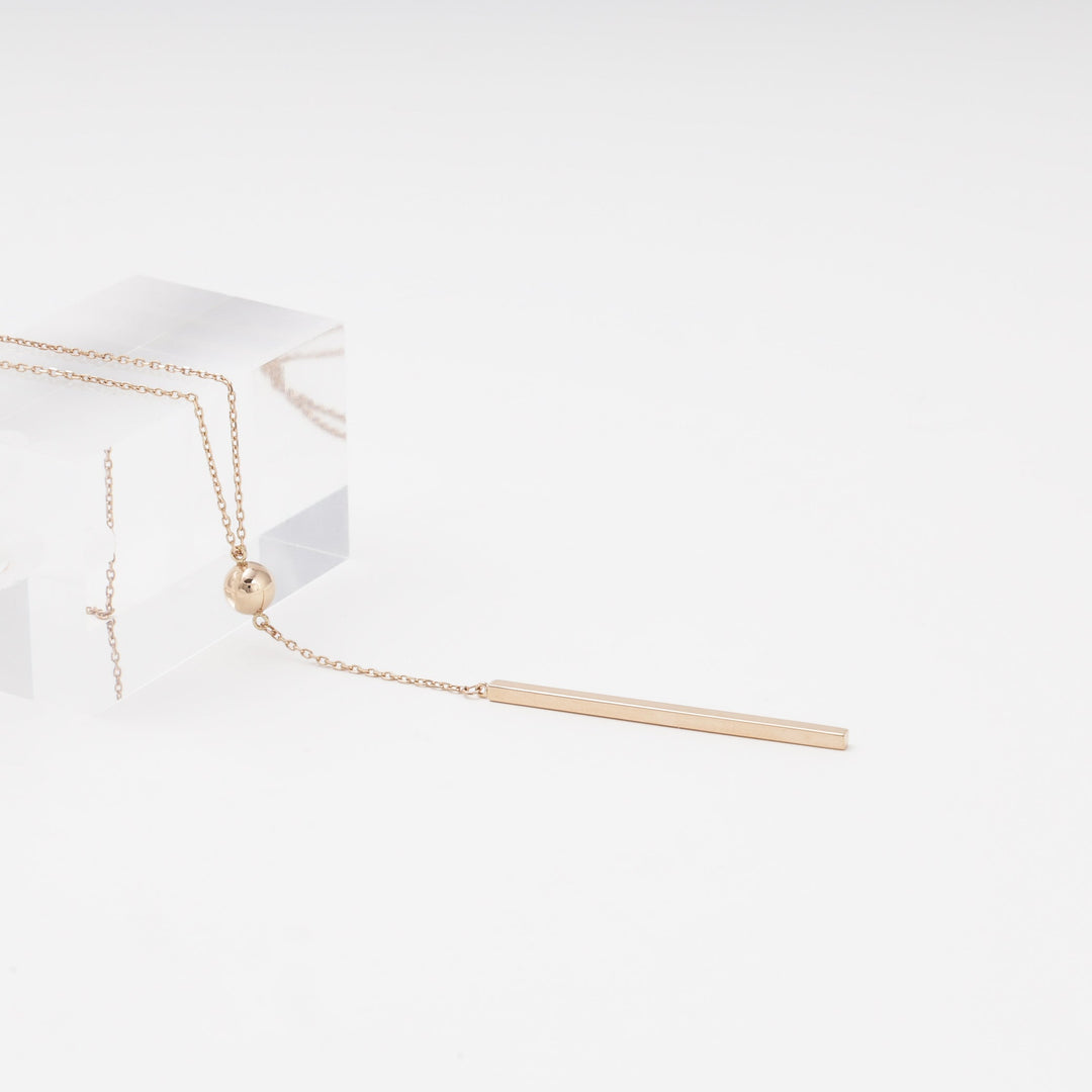 Rose Gold 14K (585) Ball Station With Long Plate Suspension Necklace | Ukrainian Jewelry