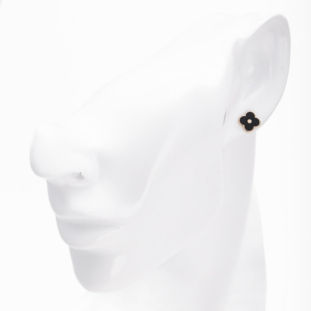 Rose Gold 585 Clover Stud Earrings with Black Enamel | Ukrainian Jewelry