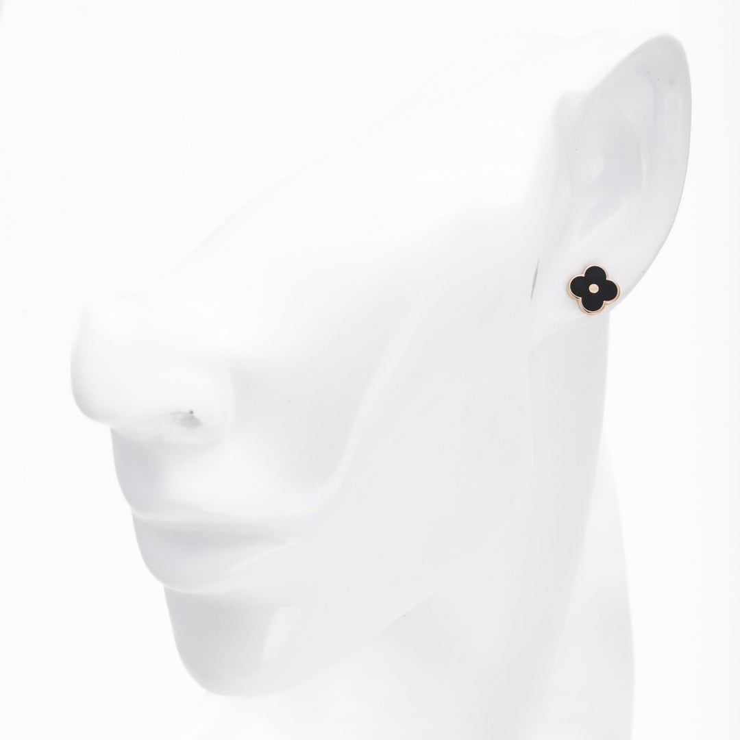 Rose Gold 585 Clover Stud Earrings with Black Enamel | Ukrainian Jewelry