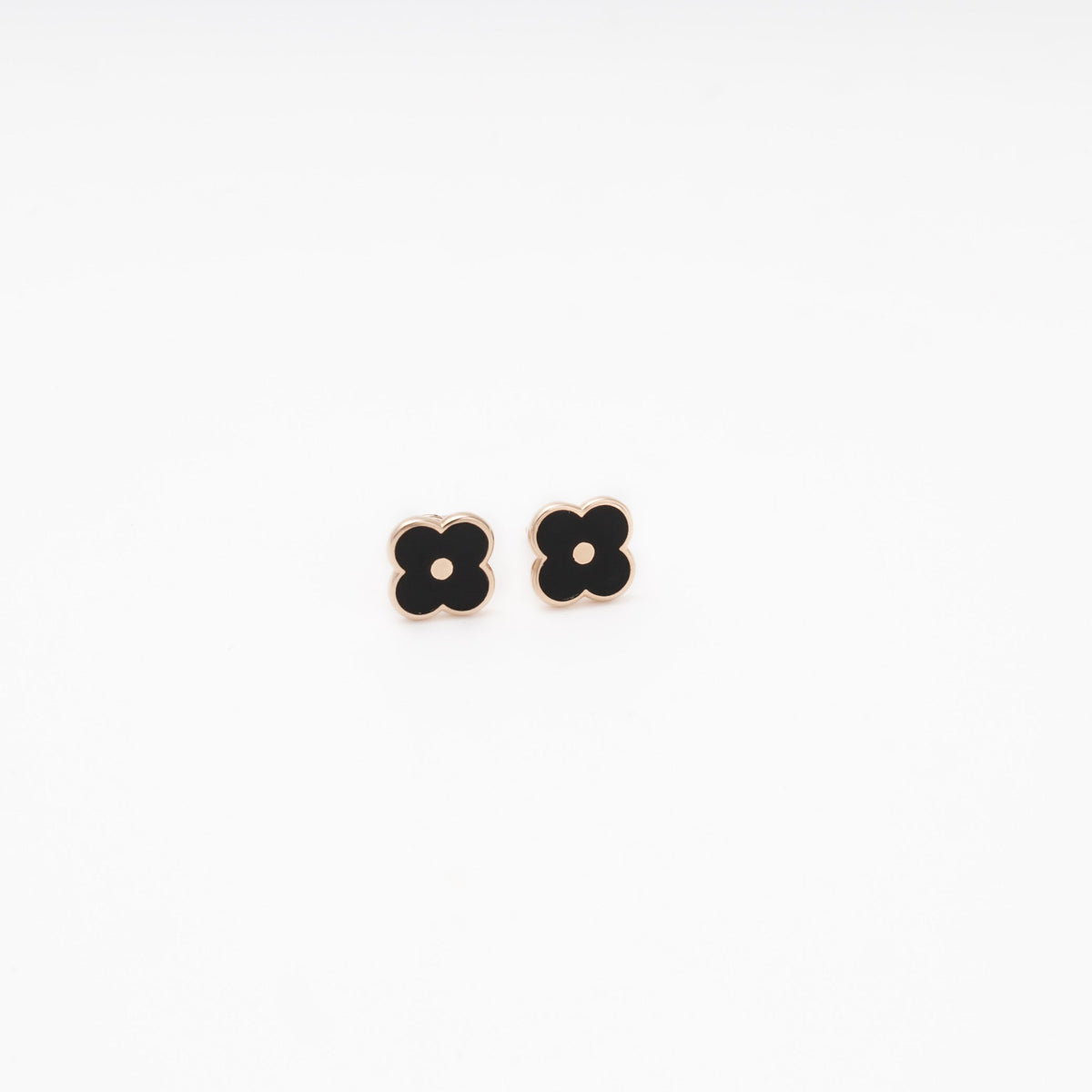 Rose Gold 585 Clover Stud Earrings with Black Enamel | Ukrainian Jewelry