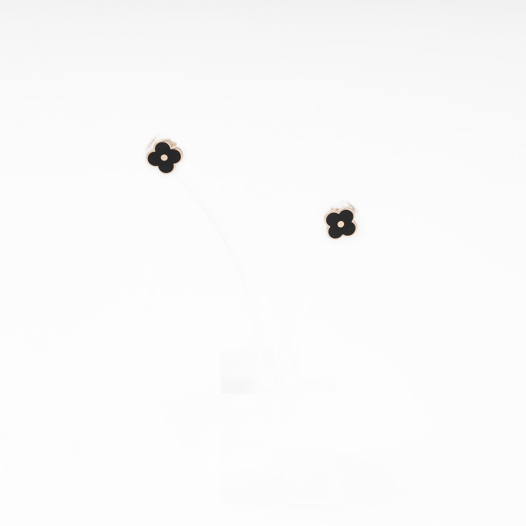 Rose Gold 585 Clover Stud Earrings with Black Enamel | Ukrainian Jewelry