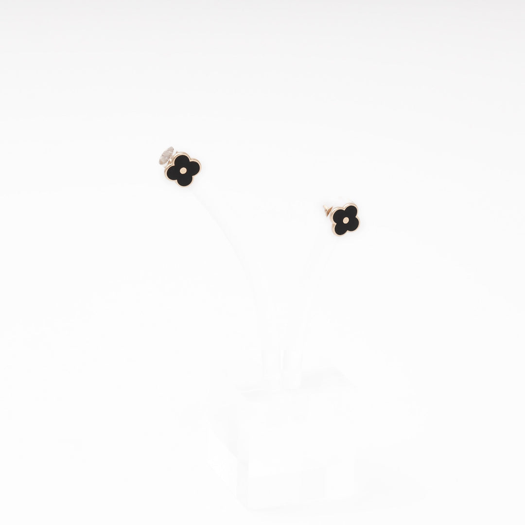 Rose Gold 585 Clover Stud Earrings with Black Enamel | Ukrainian Jewelry