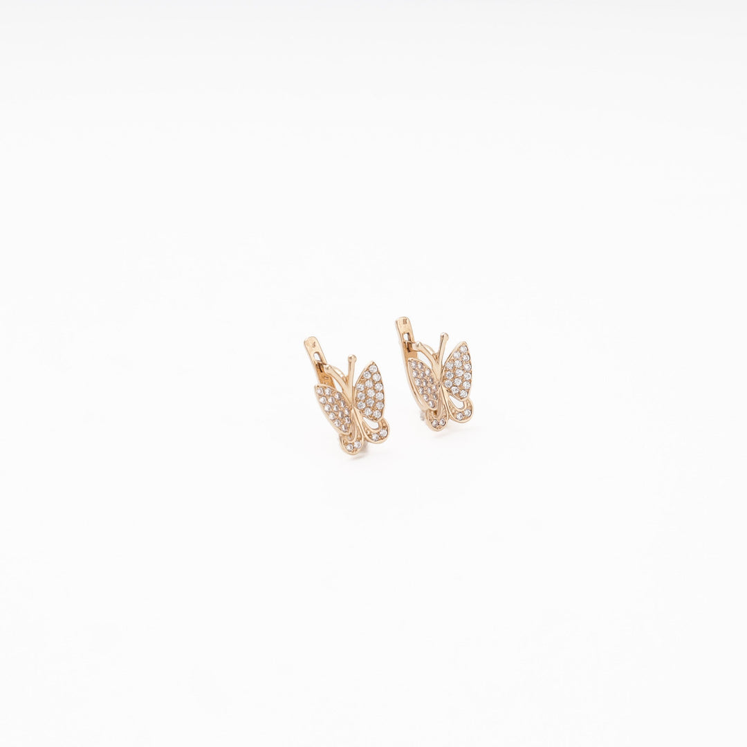 Rose Gold 585 (14K) Butterfly Earrings Fully Set with CZ | Ukrainian Jewelry