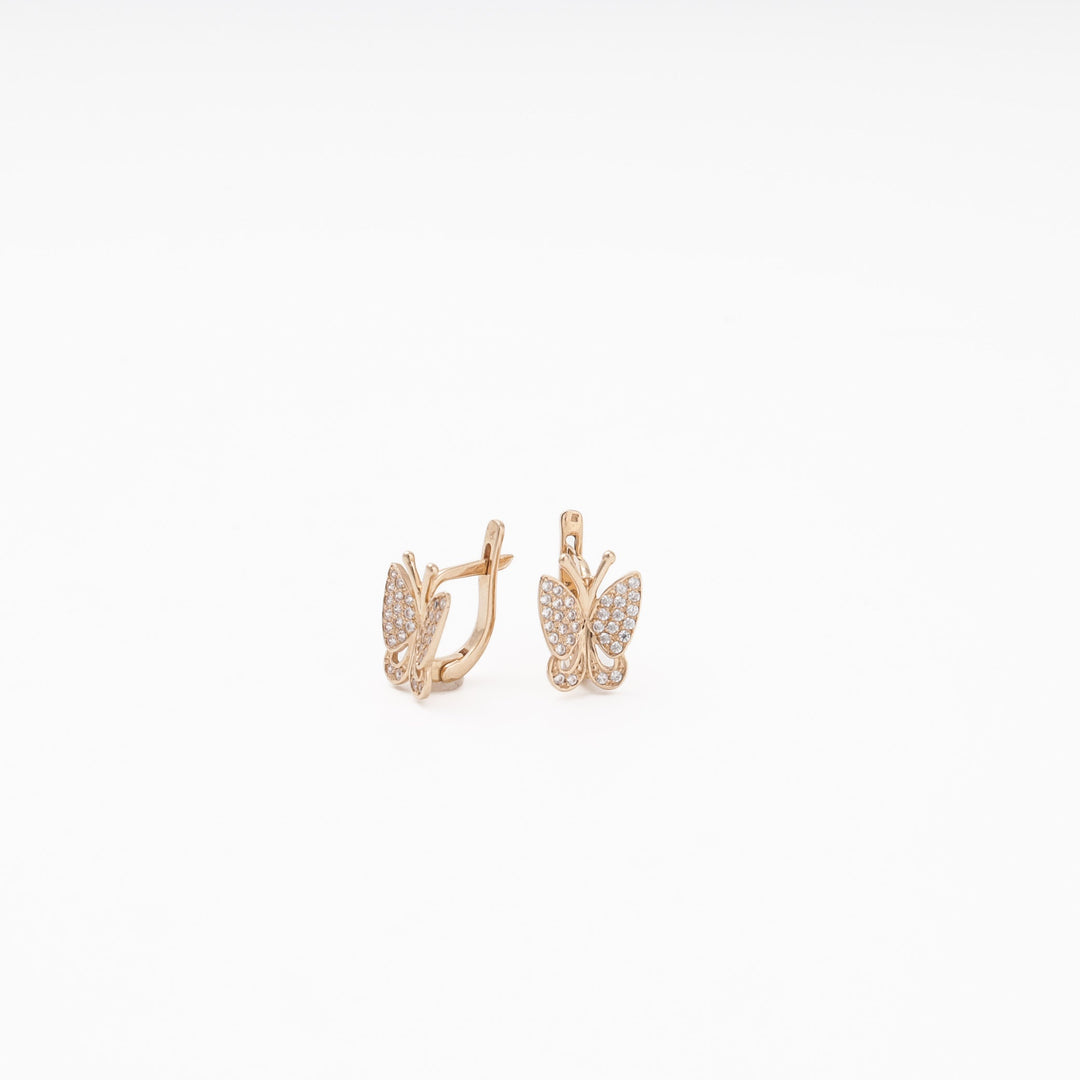 Rose Gold 585 (14K) Butterfly Earrings Fully Set with CZ | Ukrainian Jewelry