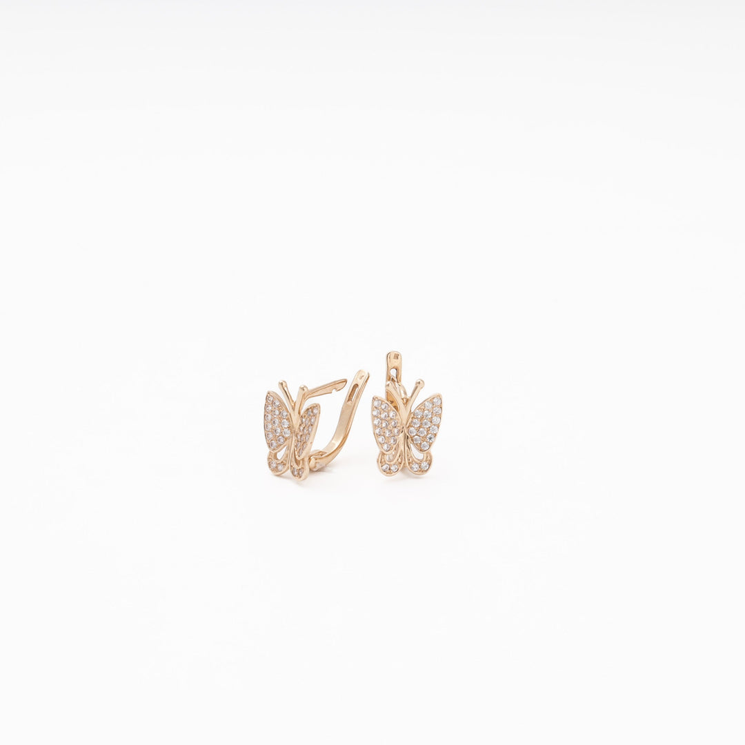 Rose Gold 585 (14K) Butterfly Earrings Fully Set with CZ | Ukrainian Jewelry